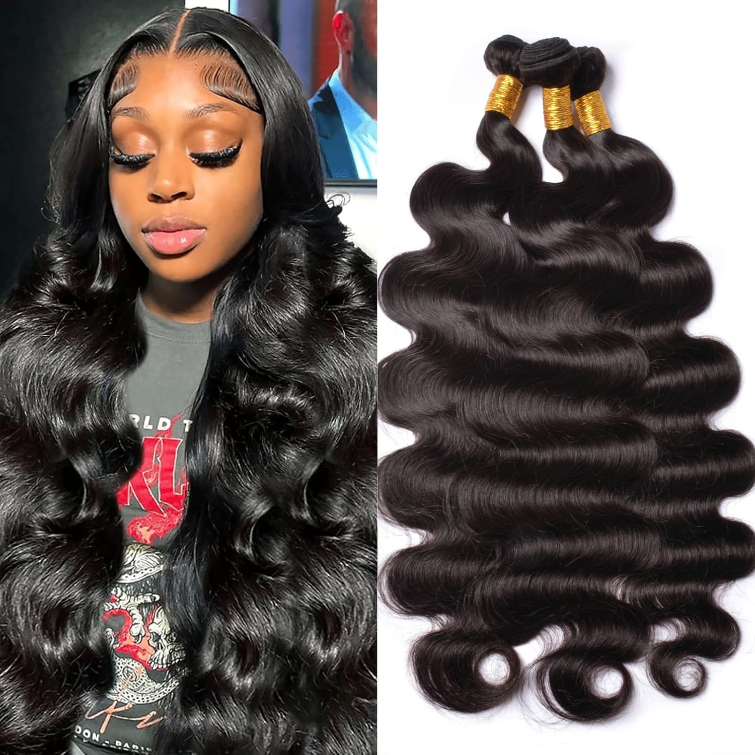 Body Wave Bundles Human Hair Bundles 12A Grade 100% Unprocessed Brazilian Virgin Hair Bundles Body Weave Wavy Bundles Deals Quick Weave Hair Extension (20 22 24)