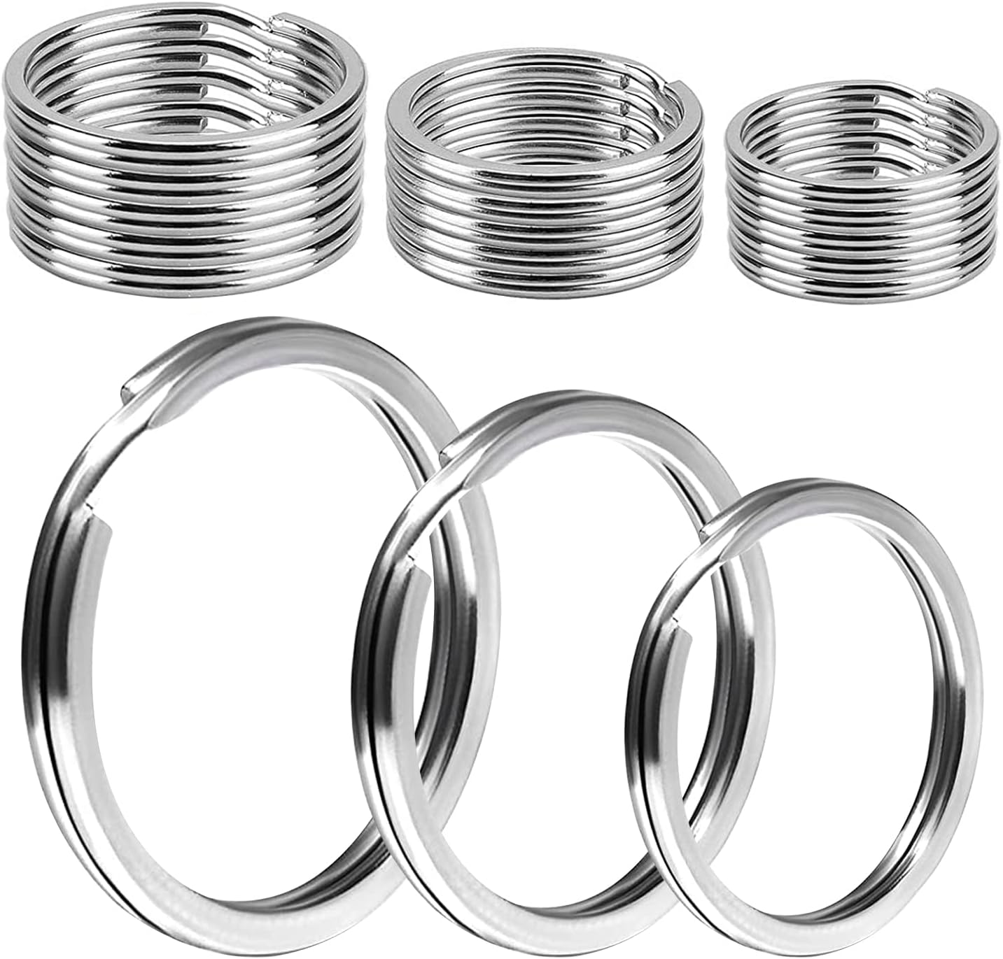 30 PCS Key Rings Hoops, 3 Sizes Metal Flat Split Key Ring, Silver Keyring Loop Round Key Chain Keyring Connector for Jewelry Making Crafts Ornaments and DIY Arts(20mm/25mm/30mm)