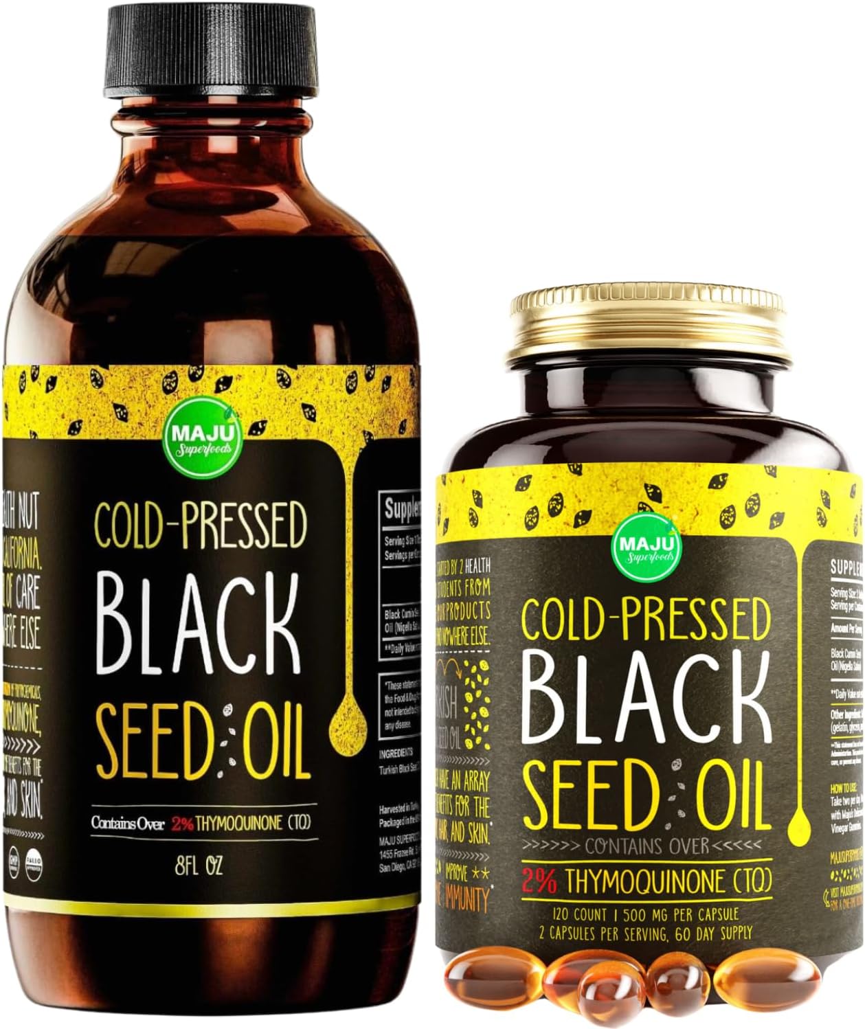 Maju Superfoods Black Seed Oil Capsules and Liquid Bundle