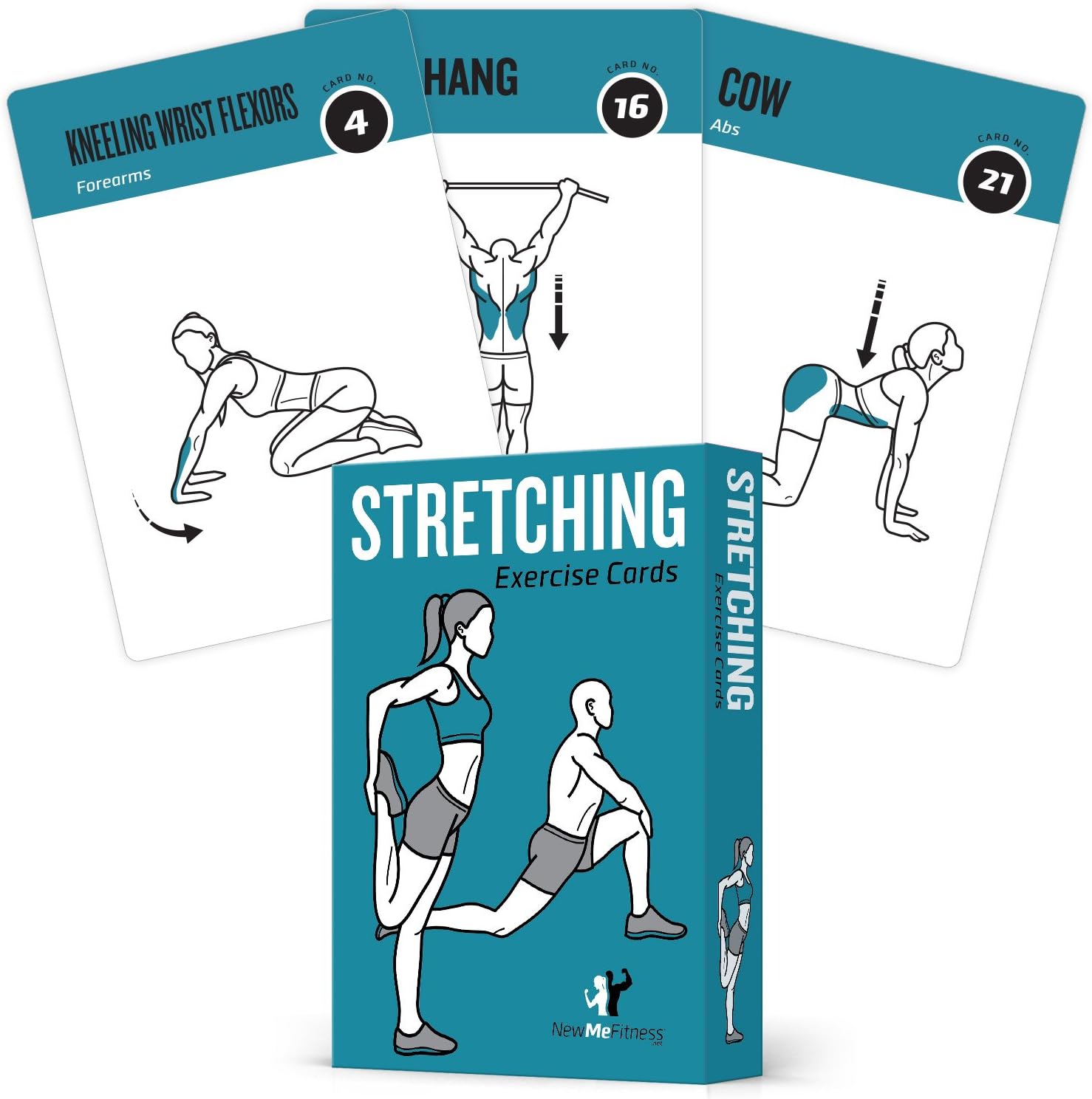NewMe Fitness Stretching Workout Cards, Instructional Fitness Deck for Women & Men, Beginner Fitness Guide to Training Exercises at Home or Gym