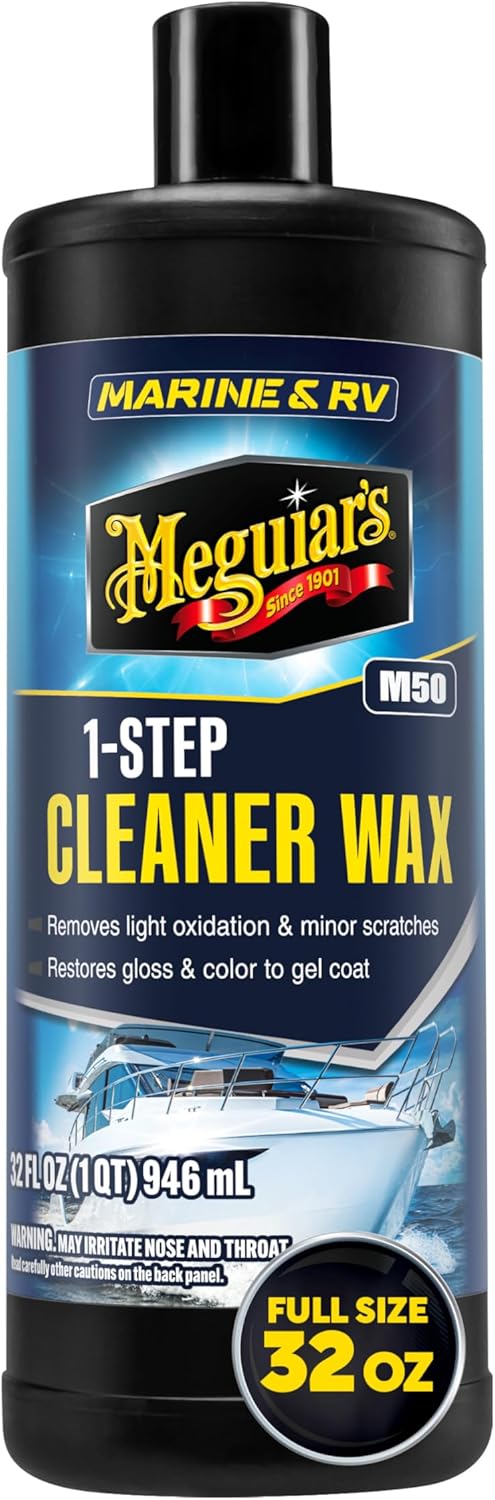 Meguiar's M5032 Marine/RV One Step Cleaner Wax, Easy-to-Use Marine Wax for Boats and RVs That Removes Light Defects, Restores Color Brilliance, and Protects the Surface, 32 Fl Oz