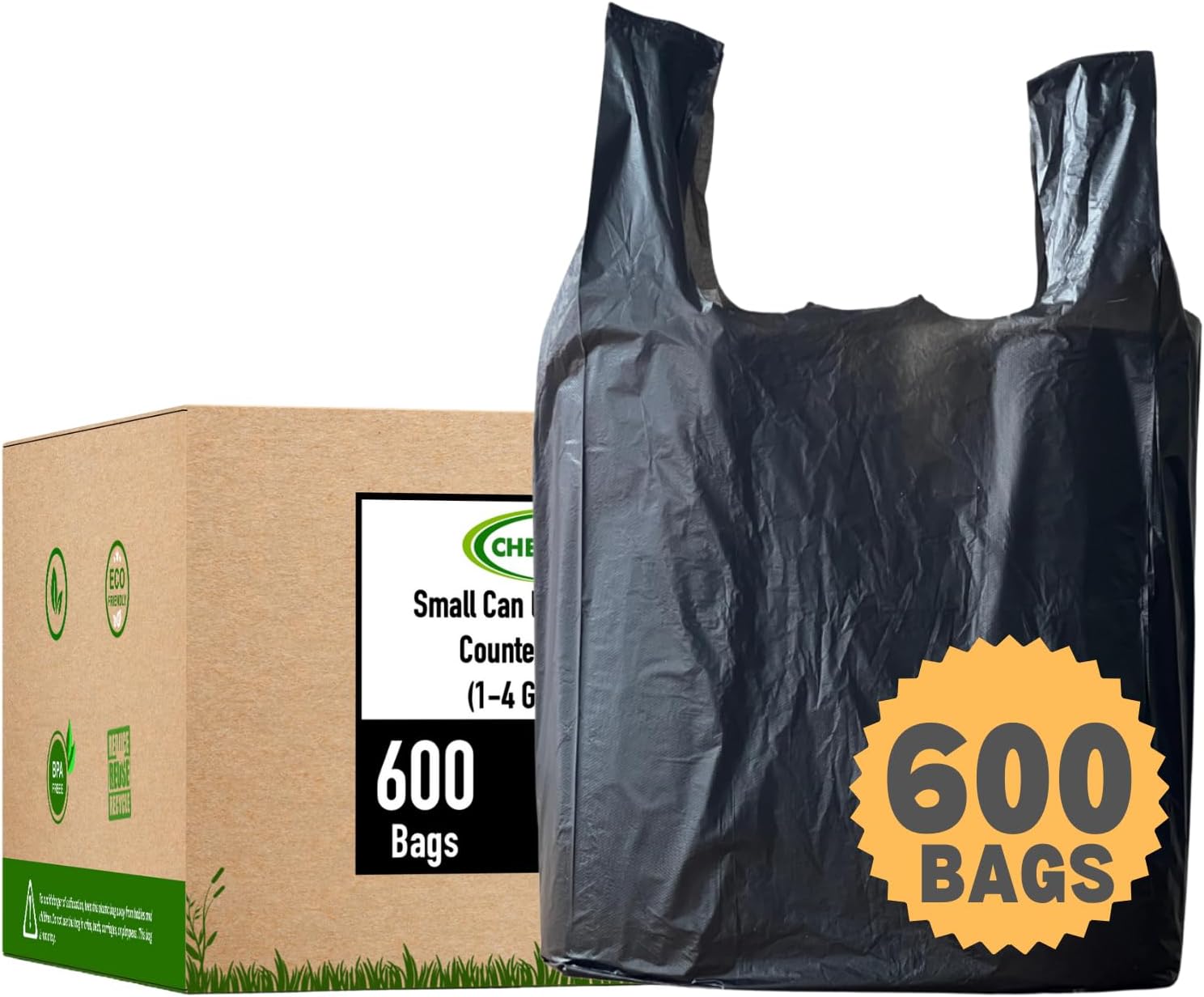 T-shirt Biodegradable Black Plastic Bag (600 ct.) Small Can Liners Grocery Size Pet Doggy Poop Bags Compatible with Arm & Hammer Swivel Bin & Rake pooper scooper (11.5" x 6.5" x 22") Multipurpose Bags