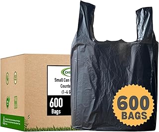 T-shirt Biodegradable Black Plastic Bag (600 ct.) Small Can Liners Grocery Size Pet Doggy Poop Bags Compatible with Arm & Hammer Swivel Bin & Rake pooper scooper (11.5" x 6.5" x 22") Multipurpose Bags