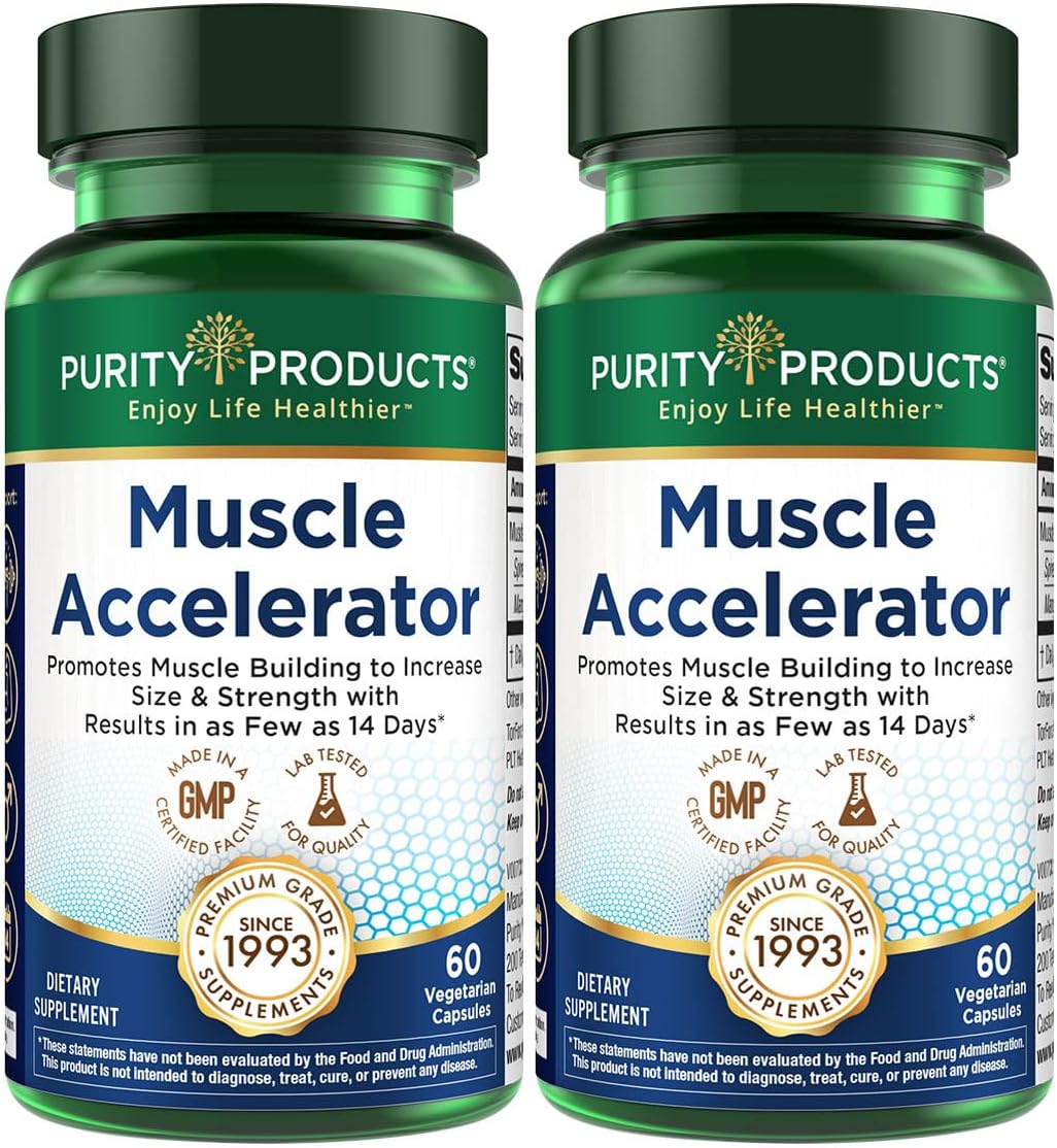 Purity Products Muscle Accelerator 650 mg Patented & Clinically Tested Muscle Accelerator Blend of Ayurvedic Herbal Extracts Promotes Strength, Endurance + Muscle Growth - 60 Veg Caps (2)