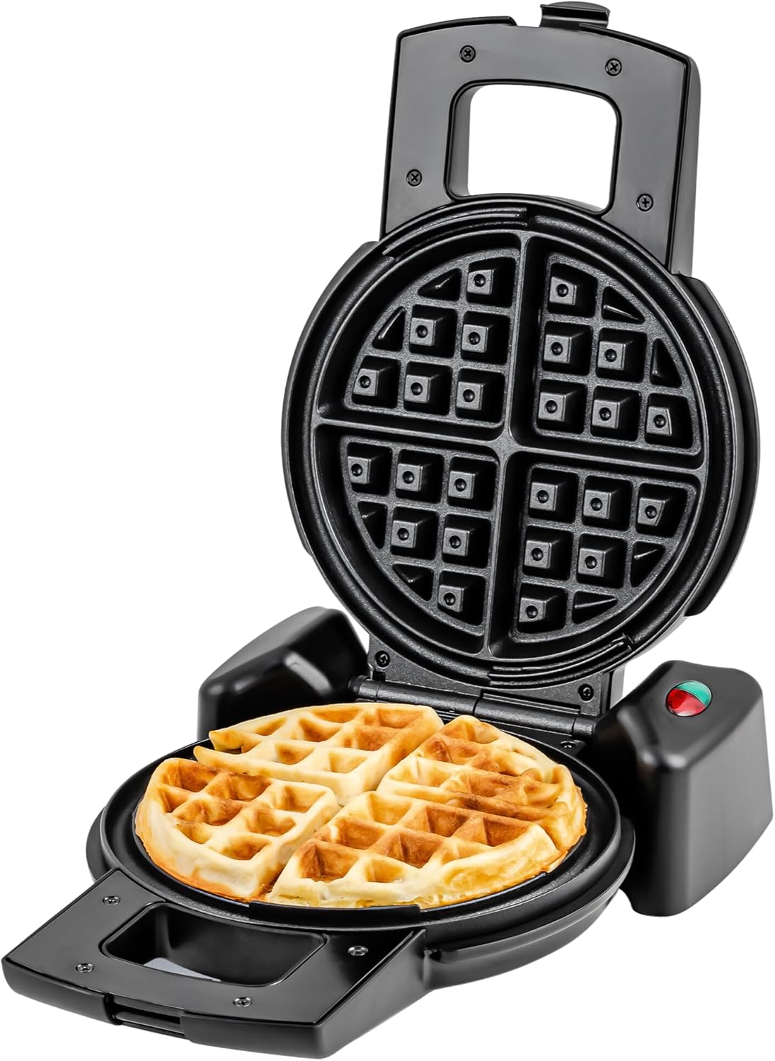 OVENTE Belgian Waffle Maker with Non-Stick Plates, 180° Rotating Function and Cool Touch Handle for Easy Single Flip, Perfect for Cooking 7” Classic Waffles for Breakfast or Snacks, Black WMF1440BR