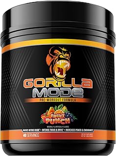 Gorilla Mode Pre Workout - Massive Pumps · Laser Focus · Energy · Power - L-Citrulline, Creatine, L-Tyrosine, Betaine, Hydroprime®, Alpha-GPC, 400mg Caffeine, Huperzine A - 816g (Fruit Punch)