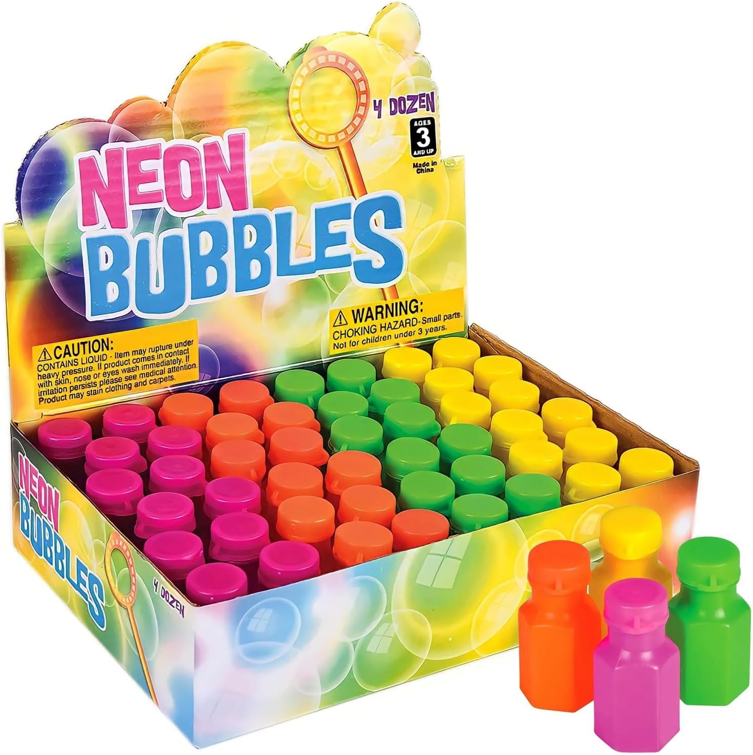 Rhode Island Novelty 1.75 Inch Neon Bubble Bottles, Pack of 48