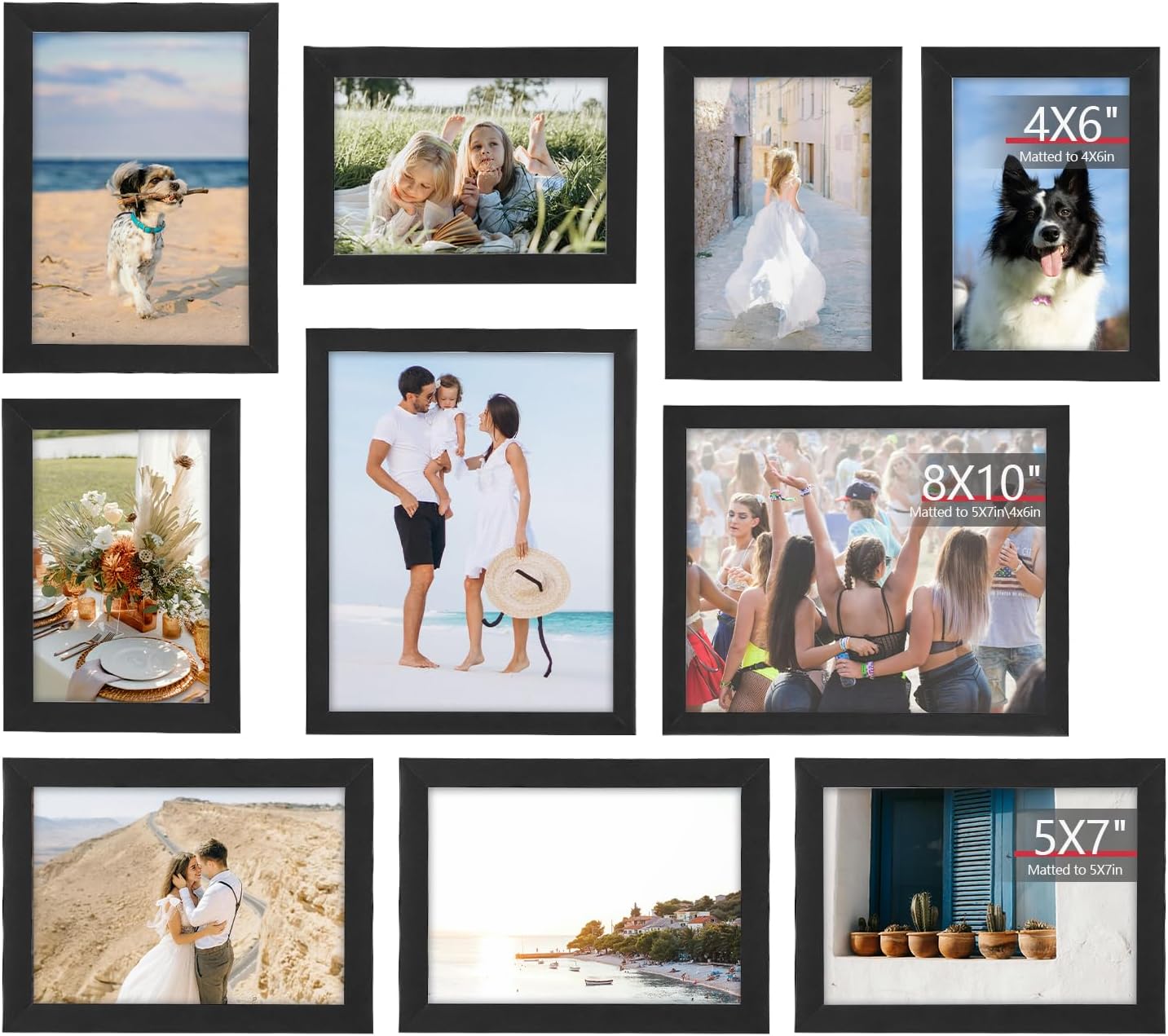 TWING 10 Pack Picture Frames Collage Wall Decor, Gallery Wall Frame Set for Wall or Tabletop Display, Multi Sizes with Two 8x10 Four 5x7 and Four 4x6 Photo Frames for Family, Living Room, Black