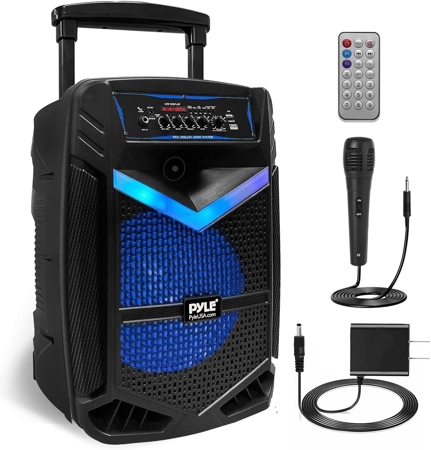 Pyle Pa System, Portable Speakers, Party Speakers Bluetooth 1200W Rechargeable Indoor/Outdoor w/ 38.1 Cm Subwoofer 2.5 Cm Tweeter, Microphone and Speaker, LED Lights, Recording, USB/SD