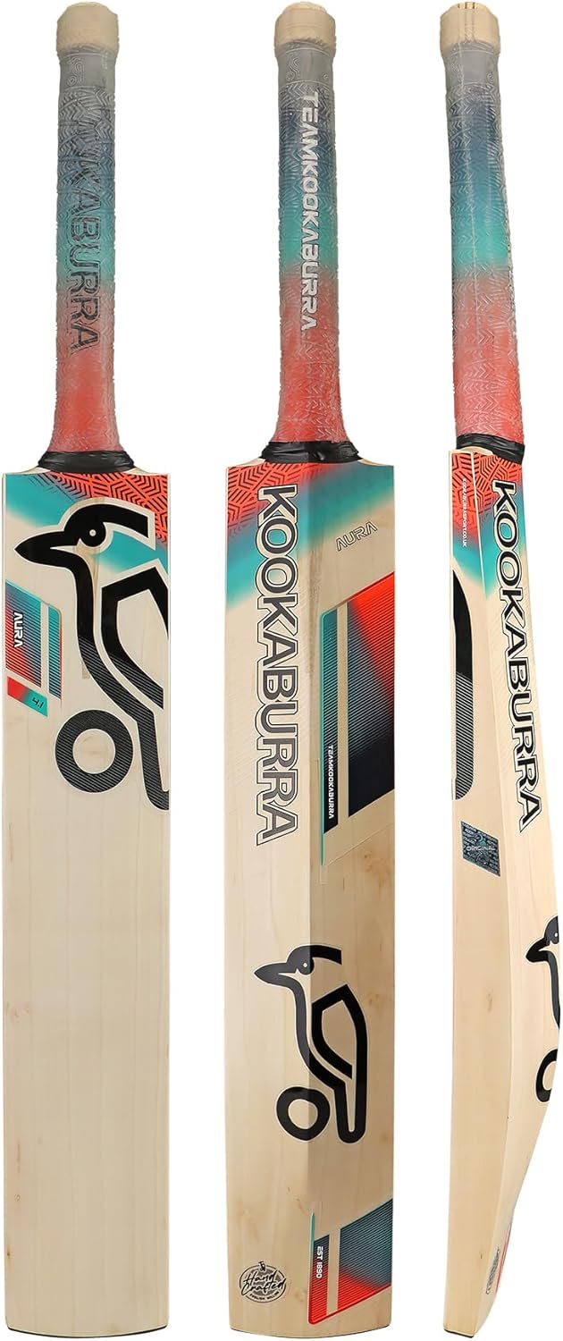 Kookaburra Aura 4.1 Cricket Bat, Short Handle, Coral/Blue