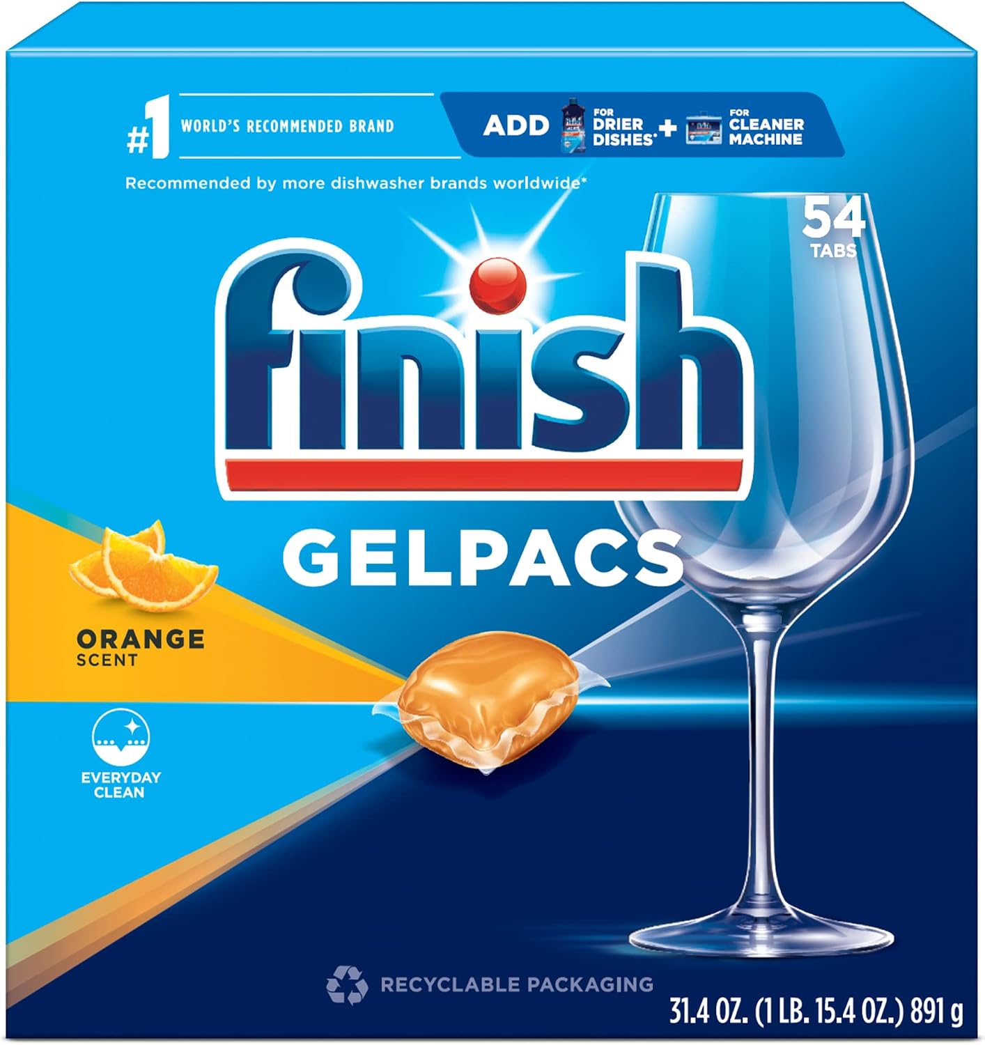 Finish Gelpacs Dishwasher Detergent, Orange Scent, 32 Count
