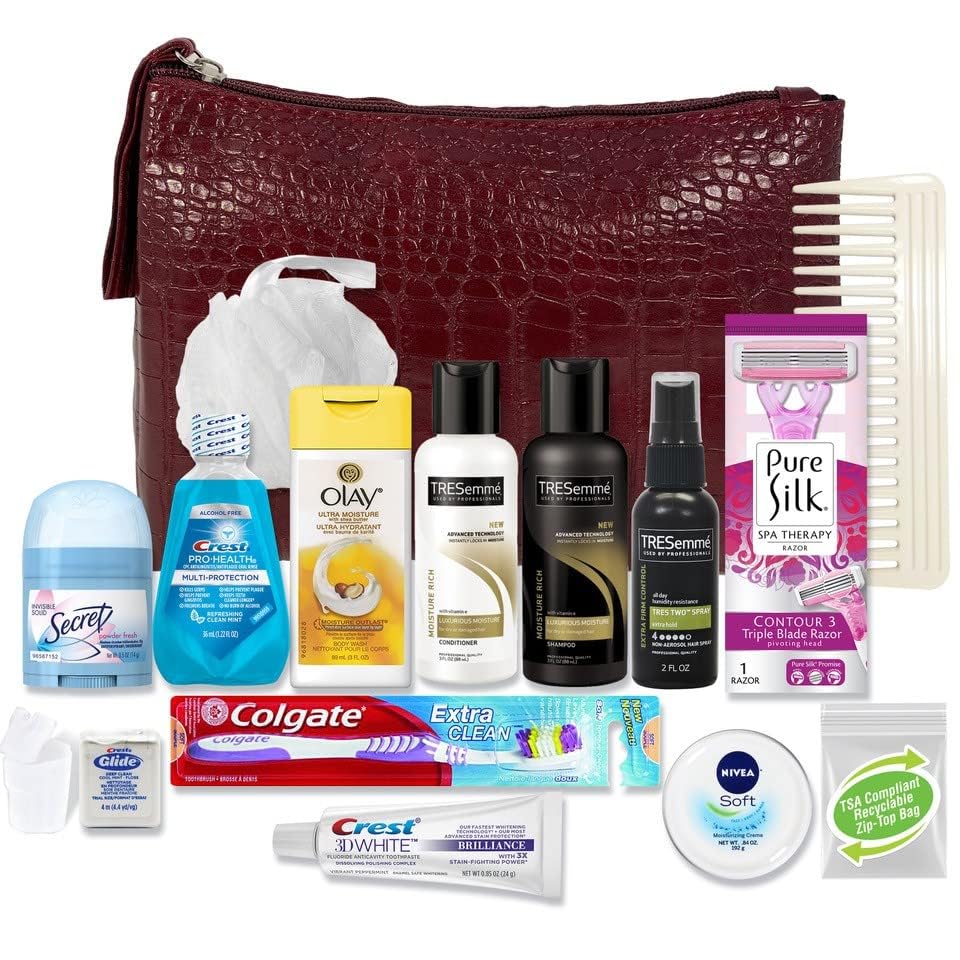 Women's Premium 16 PC Travel Kit – Stocking Stuffer and Holiday Gift Set with Tresemme Hair Products and Bath Essentials – Christmas Gifts for Women