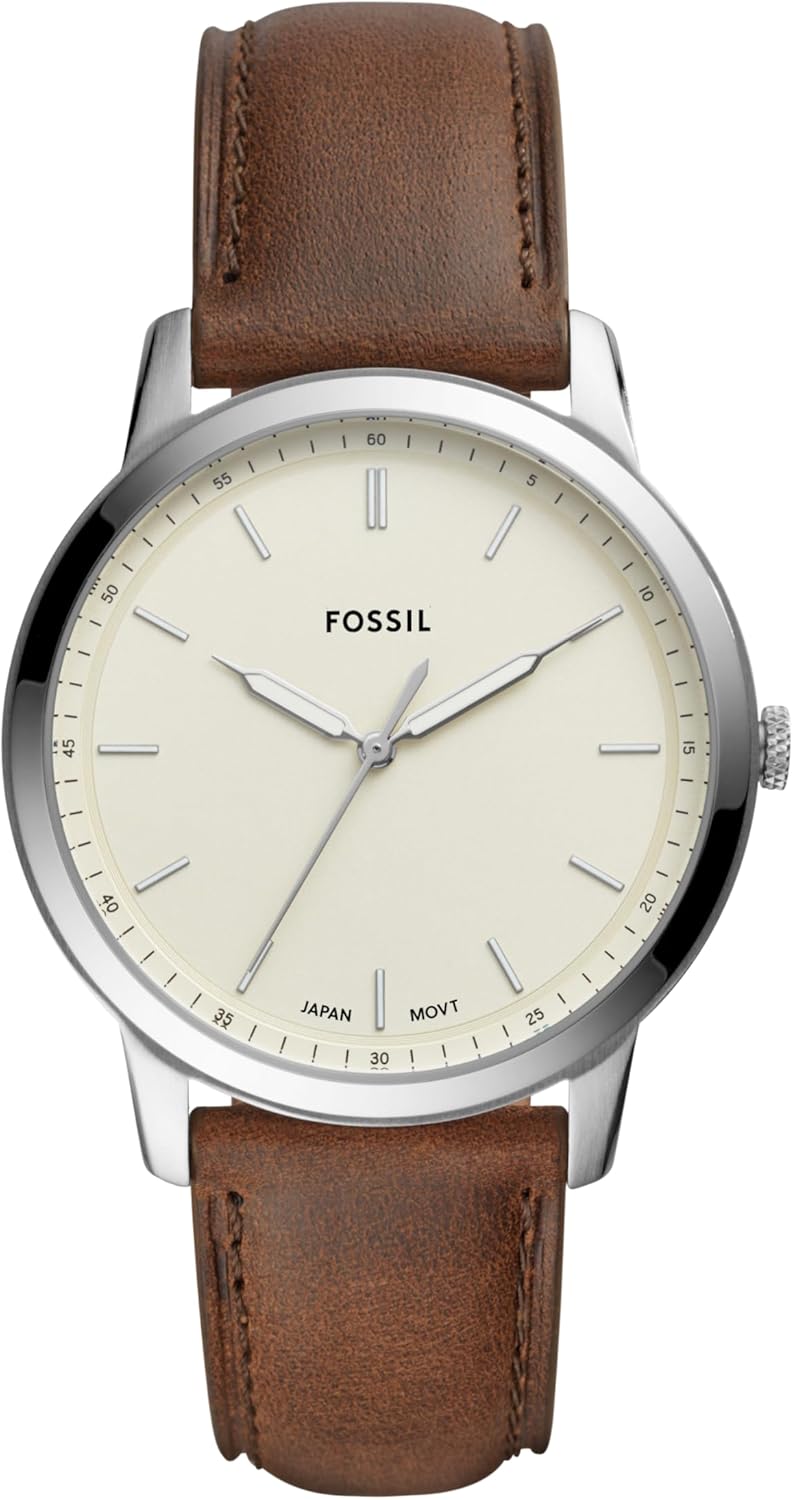 Fossil Men's Minimalist Quartz Stainless Steel and Leather Three-Hand Watch
