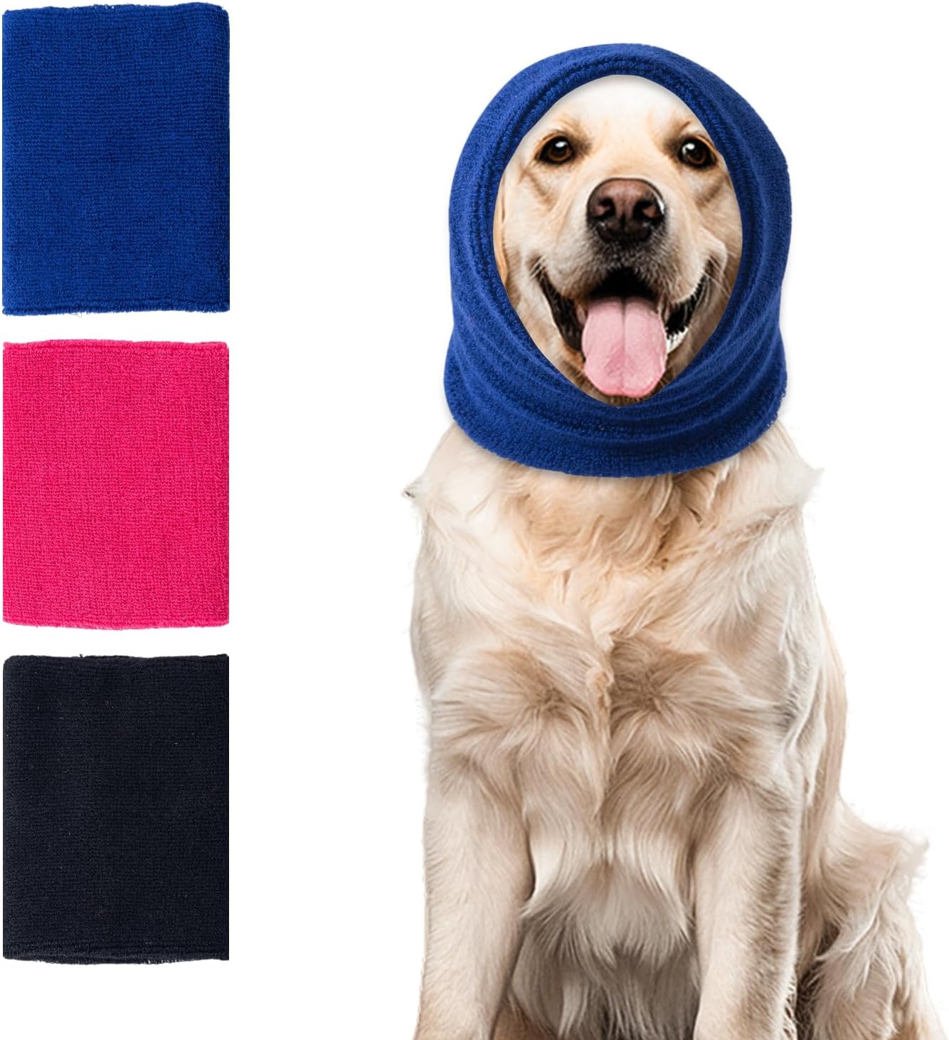 SLSON Dog Ear Protectors Double Layer Thickened Ear Wraps for Dogs Quiet Head Cover Sleeves Dog Hoodie for Anxiety Relief, Dogs Grooming and Force Drying, Warm Winter (Blue, Large)