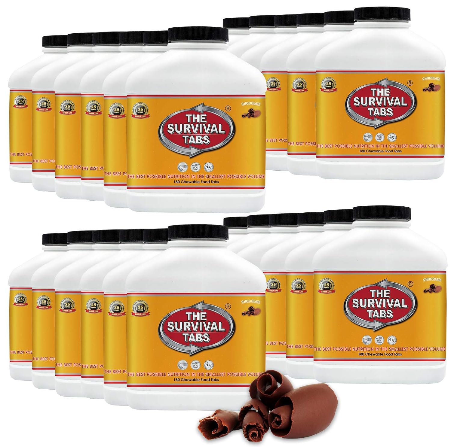 1-year emergency food tabs chocolate 25year shelf life none GMO gluten-free
