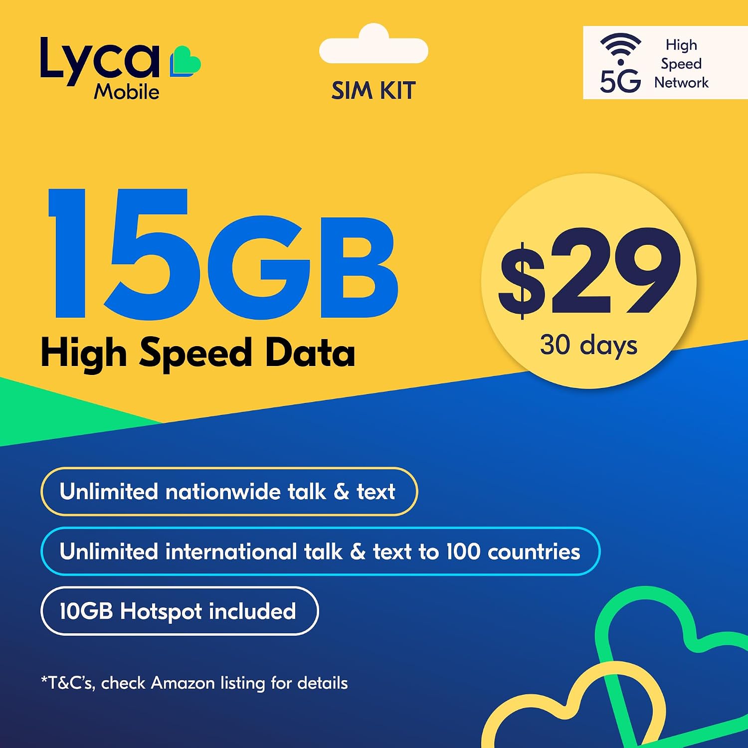 Lyca Mobile USA Prepaid 5G/4G SIM Card | $29 Plan | Unlimited Talk, Text & Data | 15GB High Speed Data (10GB Hotspot) | 30 Days