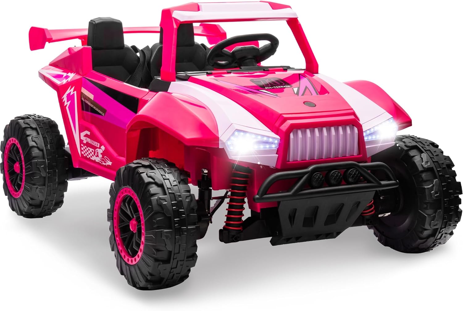 ENYOPRO 24V Ride On Toys for Big Kids, 2 Seater Kids UTV Electric Car with Remote Control, 2X100W 6.2MPH Power Wheel Ride On Car w/Spring Suspension, LED Lights, Bluetooth, Music, 2 Speed (Pink)
