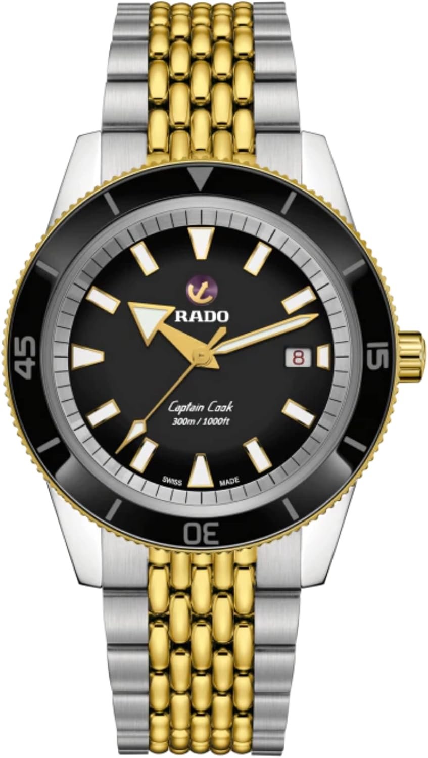 Rado Captain Cook Automatic Diving Watch with Stainless Steel Strap, 3 (Model: R32138153) Yellow Gold, Silver