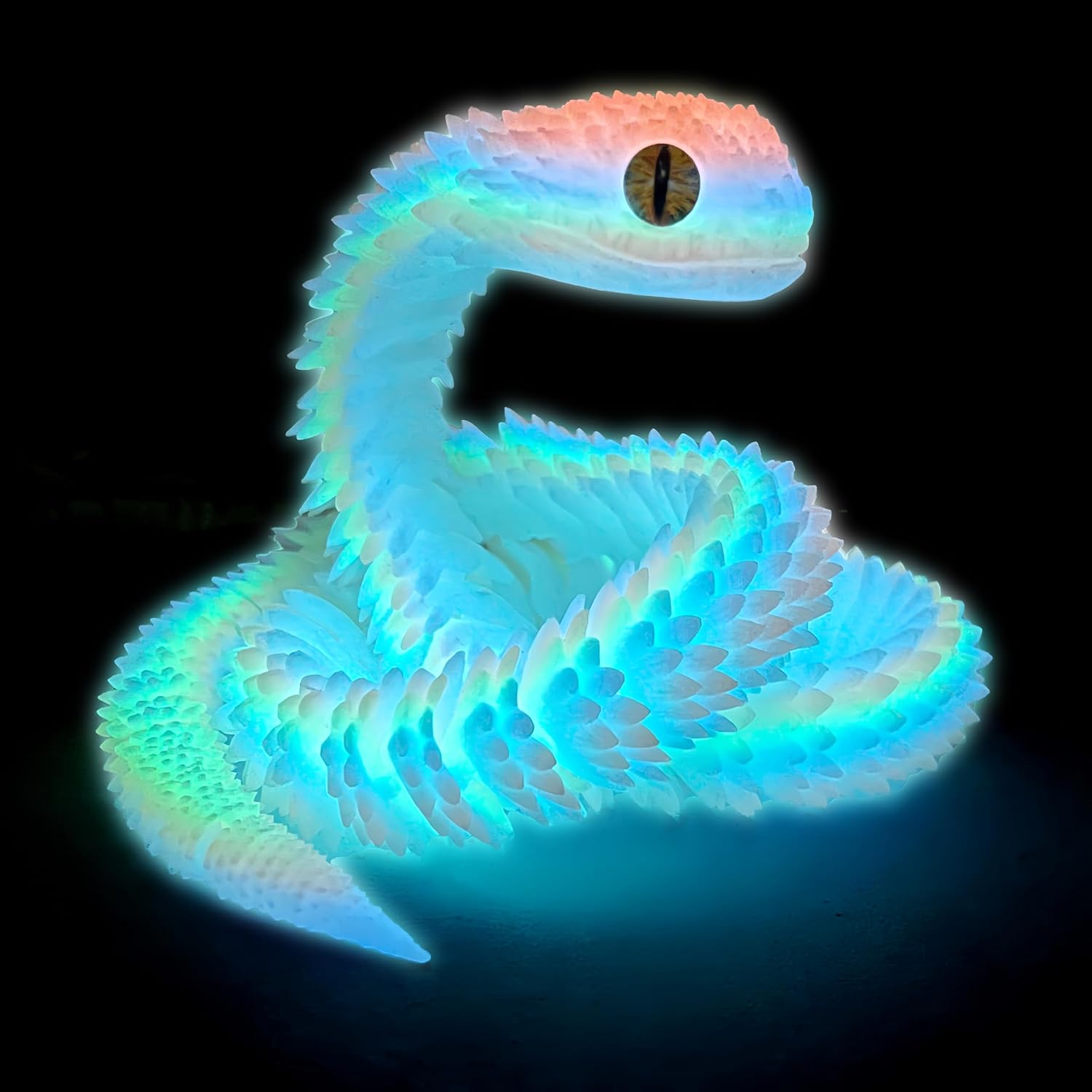 3D Printed Animals-Snake Viper,3D Printed Snake Toys 3D Printed Articulated Snake 3D Printed Animals Animal Model Ornaments Creative Funny Toy Festival Gift for Frends (Luminous Rainbow, 24 Inch)