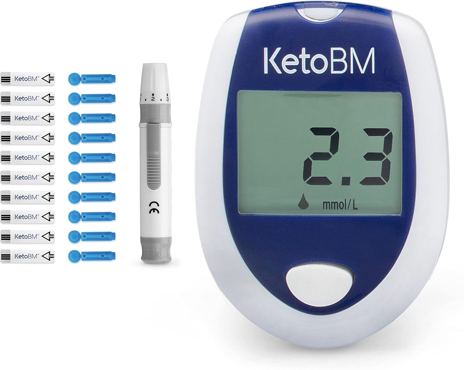KetoBM Blood Ketone Meter Kit for Keto Diet Testing - Complete Ketone Test Kit with Ketone Monitor, Keto Strips, Lancing Device & Lancets