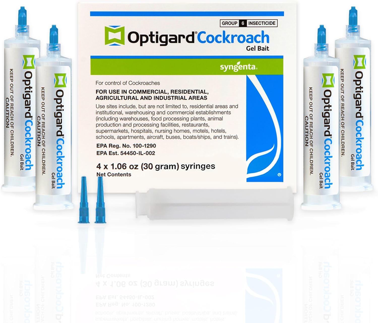 Optigard Cockroach Gel Bait, 4 Tubes x 30-Grams, 1 Plunger, and 2 Application Tips, German Roach, Roach Killer Gel for American, German and Other Major Cockroach Species, Indoor and Outdoor Use