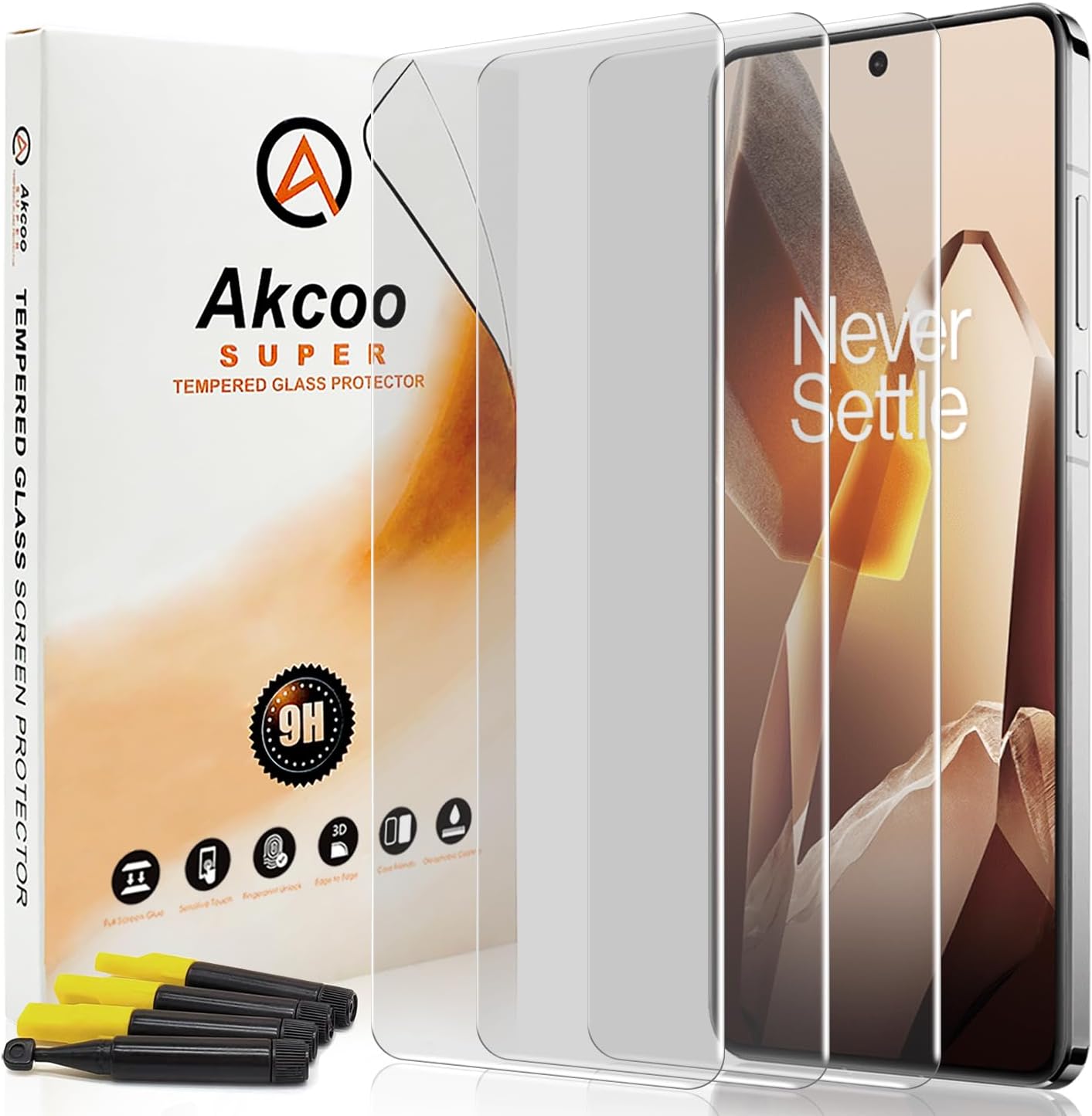 Akcoo Screen Protector for OnePlus 13, Tempered Glass UV Set, 9H Hardness Scratch Resistant, Sensitive Touch, Full edge-to-edge coverage with a seamless fit - 3 Pack