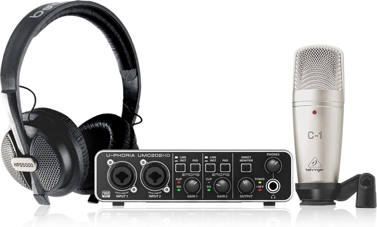 Behringer U-PHORIA STUDIO PRO Complete Recording Bundle with High-Definition USB Audio Interface, Condenser Microphone, Studio Headphones and More
