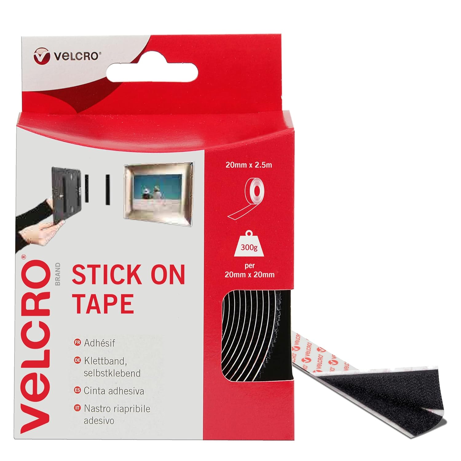 VELCRO Brand Stick On Black, Hook and Loop Tape Self Roll 20mm x 2.5m. Cut-to-Length Strong and Secure Adhesive Strips. Perfect Home, Office and Garage Fasteners Solution