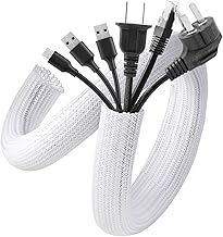 AGPTEK White Cable Sleeve Cover, 2 Pack 5ft - 1.2 inch Cord Management Wire Organizer Under Desk, Home Office Computer Wire Cover Hider Cord Protector, Protect Pet Cat Dog from Chewing, White