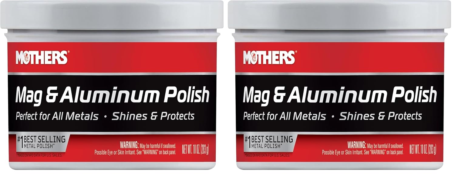Mothers Mag & Aluminum Polish, 10 oz. – Brilliant Shine, for All Uncoated & Unplated Metals Including Aluminum Wheels, Stainless Steel Trim and Exhaust Tips, Brass & More (05101) (Pack of 2)