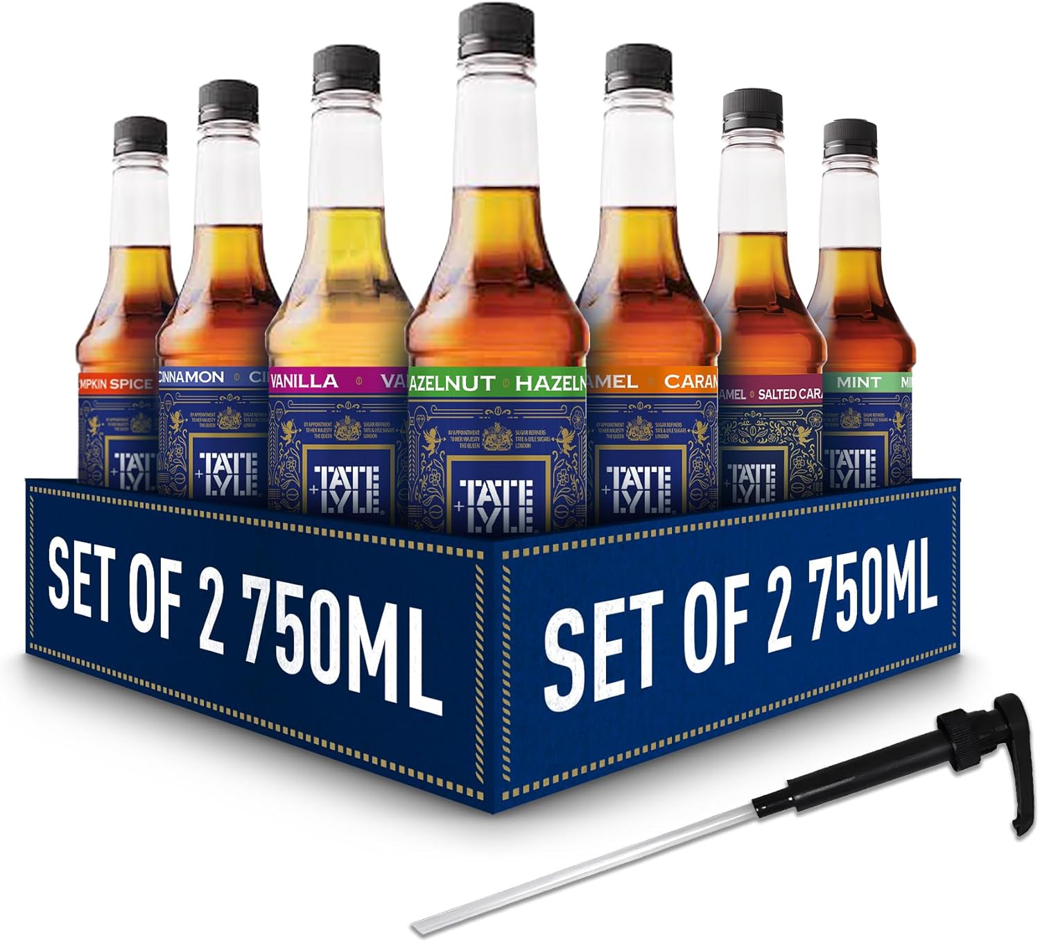 Tate & Lyle - Custom Case Pure Cane Sugar Syrups - 2x750ml - Choose 2 of The Same Flavour - With Pump - Caramel, Salted Caramel, Hazelnut, Vanilla And More - Fairtrade, Vegan and Vegetarian Friendly