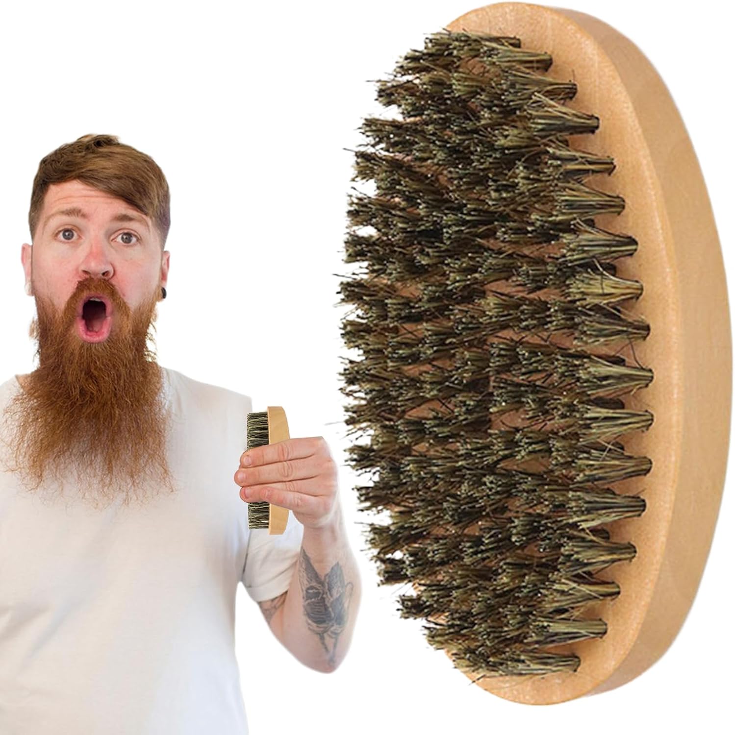 Beard Brush - Wild Boar Bristles Walnut Wood Beard | Moustache Comb Brush | Men's Beard Brush - Mustache Shaping - Tools with Soft Bristles, Stable - Grip Beard Care Tool for O