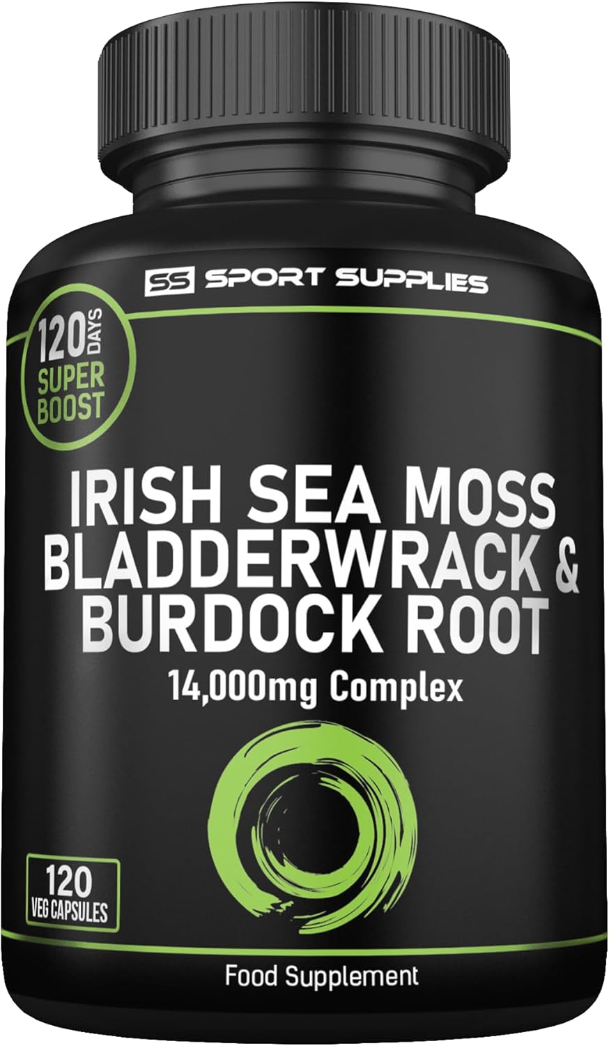 Sea Moss Complex 14,000mg Extract Including Bladderwrack & Burdock Root - 120 High Strength Capsules Providing 120 Day Supply - North Atlantic Irish Sea Moss Supplement - Vegan & UK Made