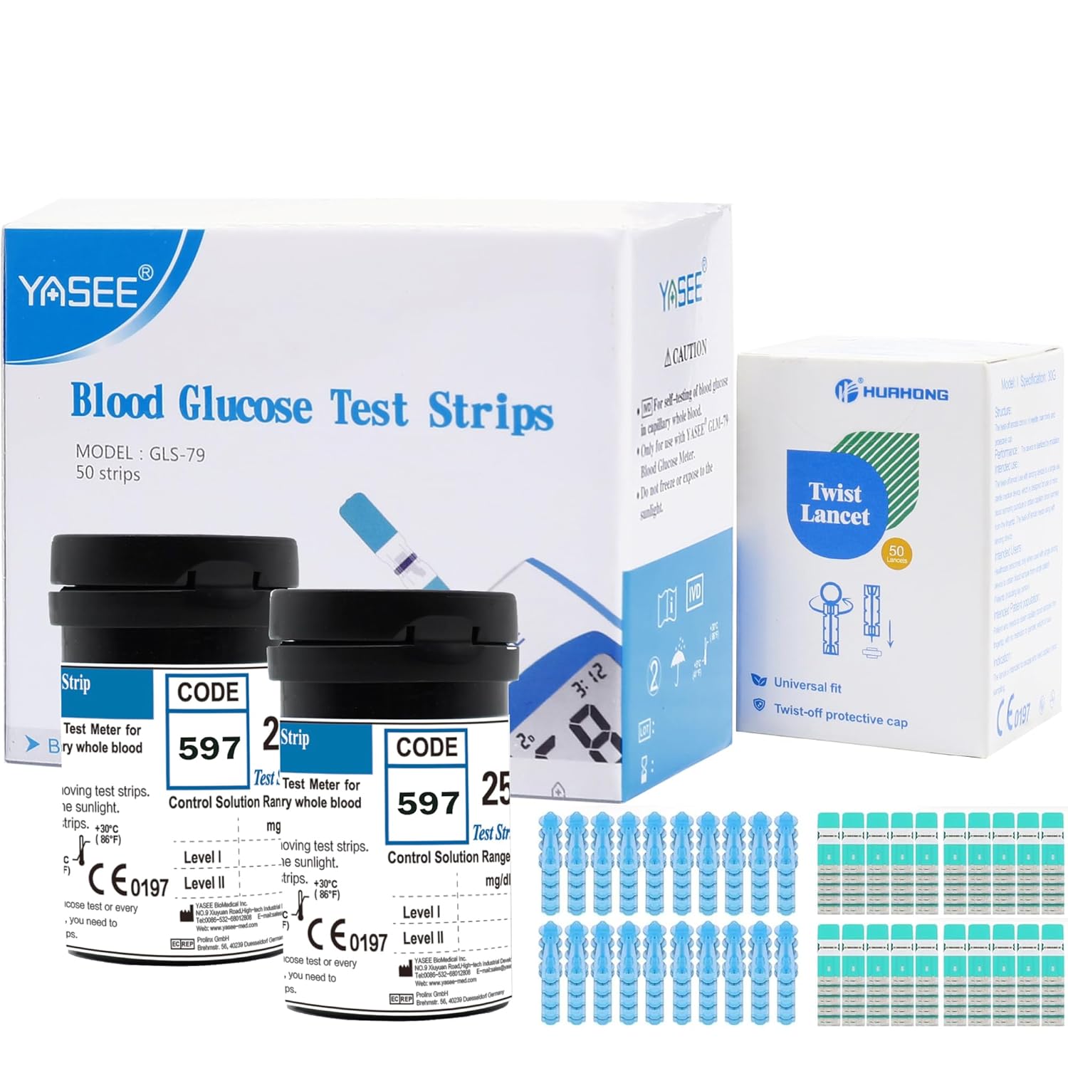 Blood Sugar Test Strips 50pcs, GLM-79 Diabetes Strips, with 50pcs Lancing Devices, Only Applicable to GLM-79 Blood Glucose Monitor,for UK Diabetics in mmol/L