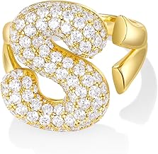 KissYan Bubble Initial Ring for Women, 14k Gold Plate Balloon Jumbo Letter Rings Open Adjustable Dainty Pave CZ Personalized Fashion Trendy Statement Jewelry Gift