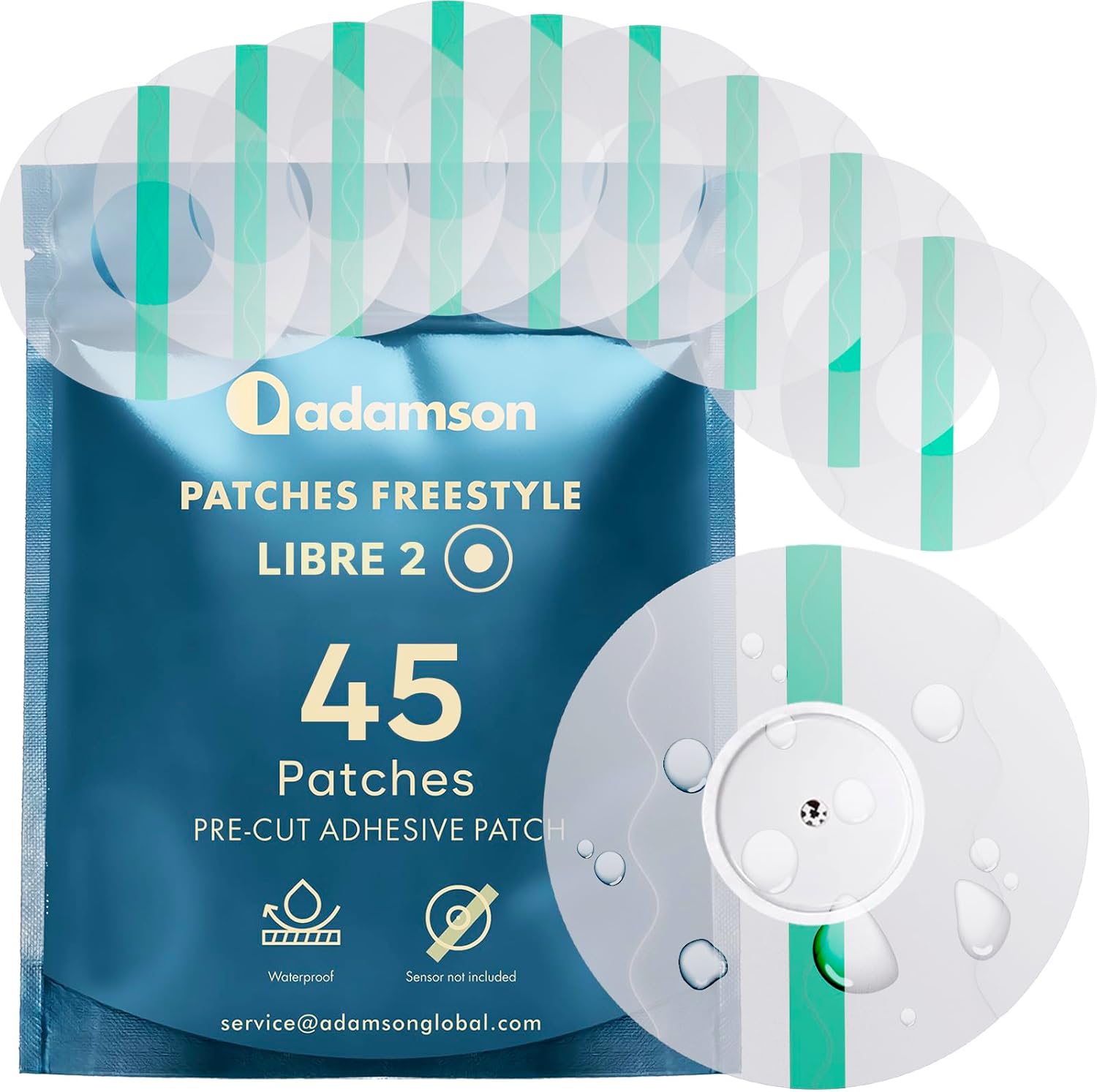 Freestyle Libre 2 Covers Waterproof – 45 Libre 2 Sensor Covers, Transparent, Long-Lasting, No Glue on Center, Non-Irritating, Easy to Apply and Remove – Ideal for Sports, Swimming, and Daily Use