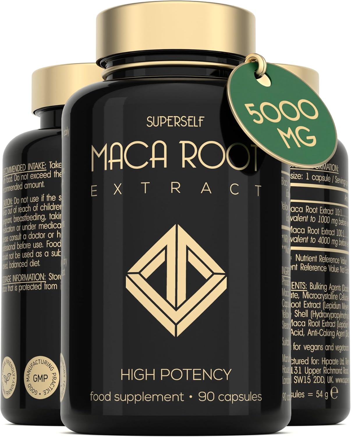 Maca Root 5000mg - Maca Root Capsules for Women & Men - High Potency Herbal Booster - Black & Yellow Macca Root Powder Extract - 90 Maca Tablets - British Made High Strength Supplement