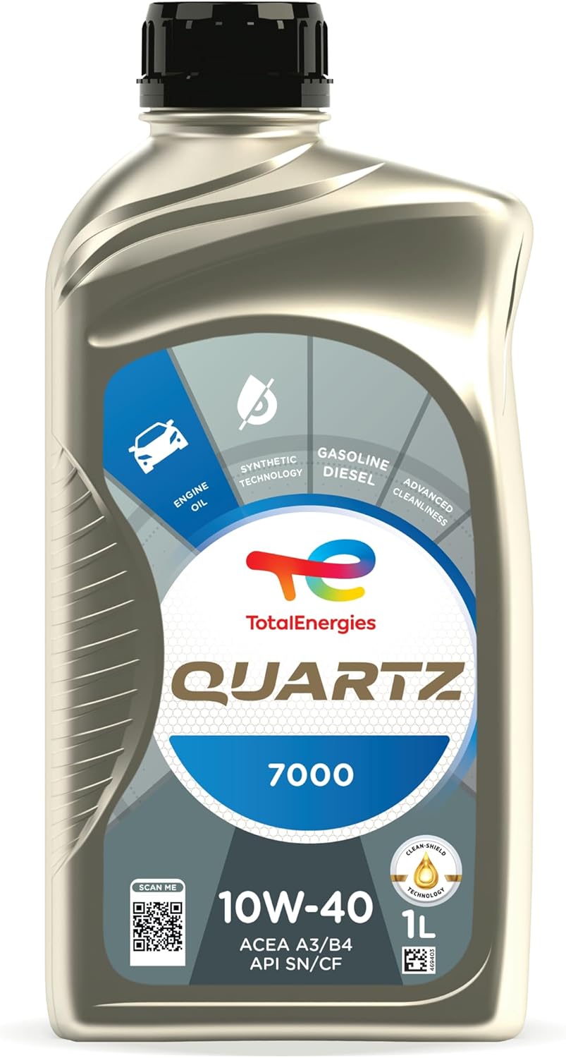 TotalEnergies Quartz 7000 10W40 Engine Oil - ACEA A3/B4, API SN/CF - Clean-Shield Technology - Synthetic Based Motor Oil Lubricant - 1L
