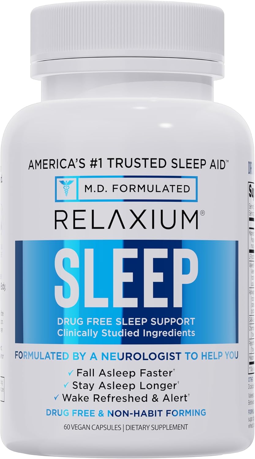 Relaxium Sleep Aid, Melatonin with Magnesium Glycinate, Valerest & Ashwagandha, Non-Habit Forming Sleep Supplement, 60 Vegan Capsules, 30-Day Supply
