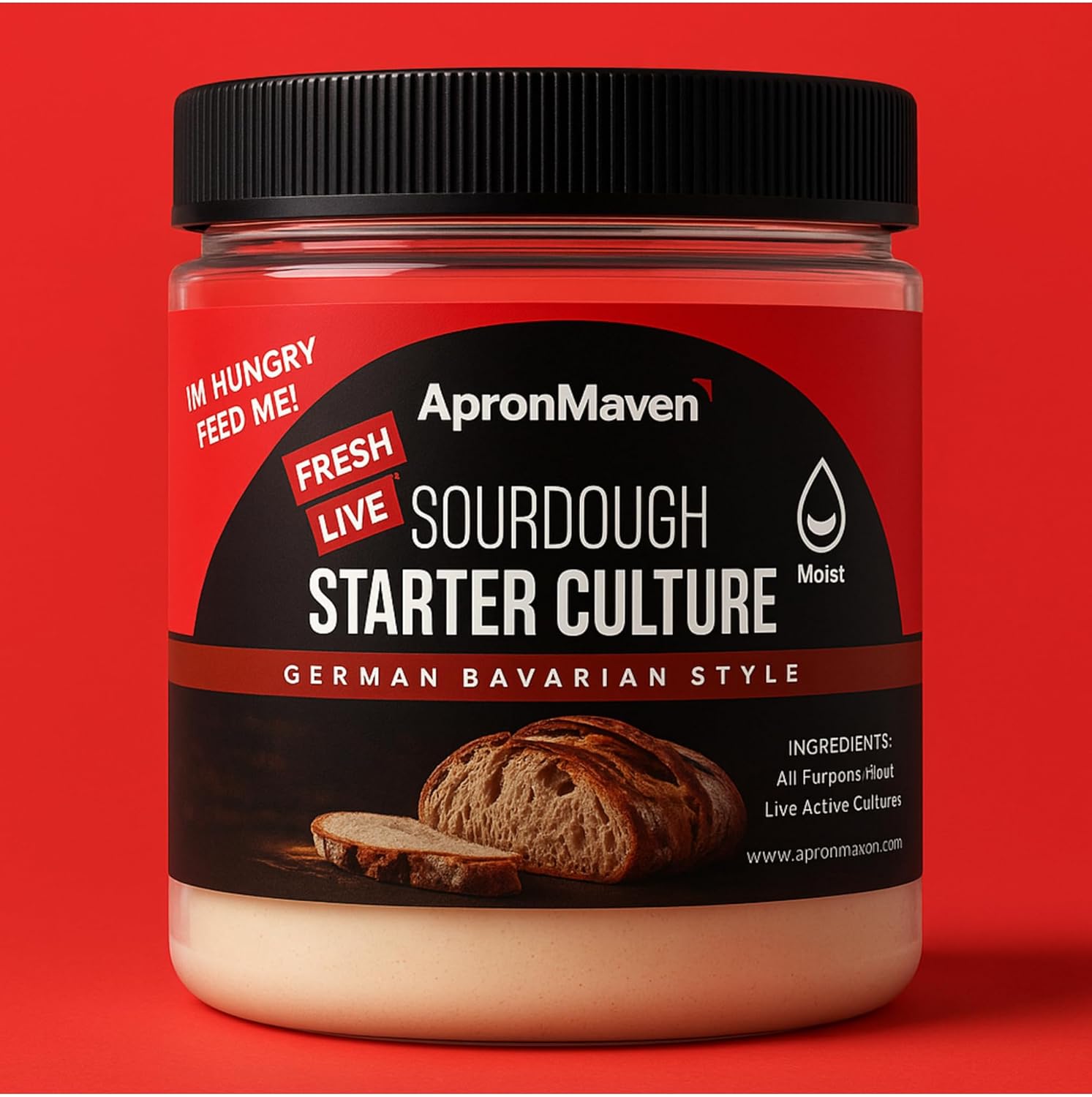 Premium Live Sourdough Starter Culture - German Bavarian Flavorful Style - Fresh Liquid Sour Dough in Jar - With Simple Beginner Friendly Feeding Instructions for Homemade Bread Baking