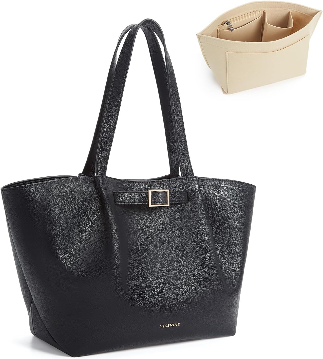 Missnine Large Work Tote Bag for Women with Felt Organizer Insert, Designer Handbags Pu Leather Weekender Bag for Travel