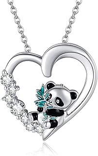 Panda Gifts 925 Sterling Silver Panda Heart Pendant Necklace Panda Jewelry for Women