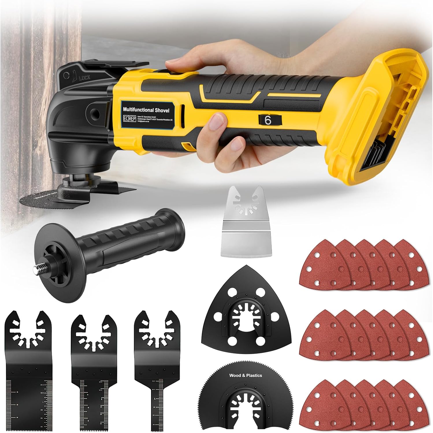 Cordless Oscillating Tool for Dewalt 20V Battery(NO Battery), 6 Variable Speed Brushless-Motor Tool, Oscillating Multi Kit for Cutting Wood Drywall Nails Remove Grout & Sanding