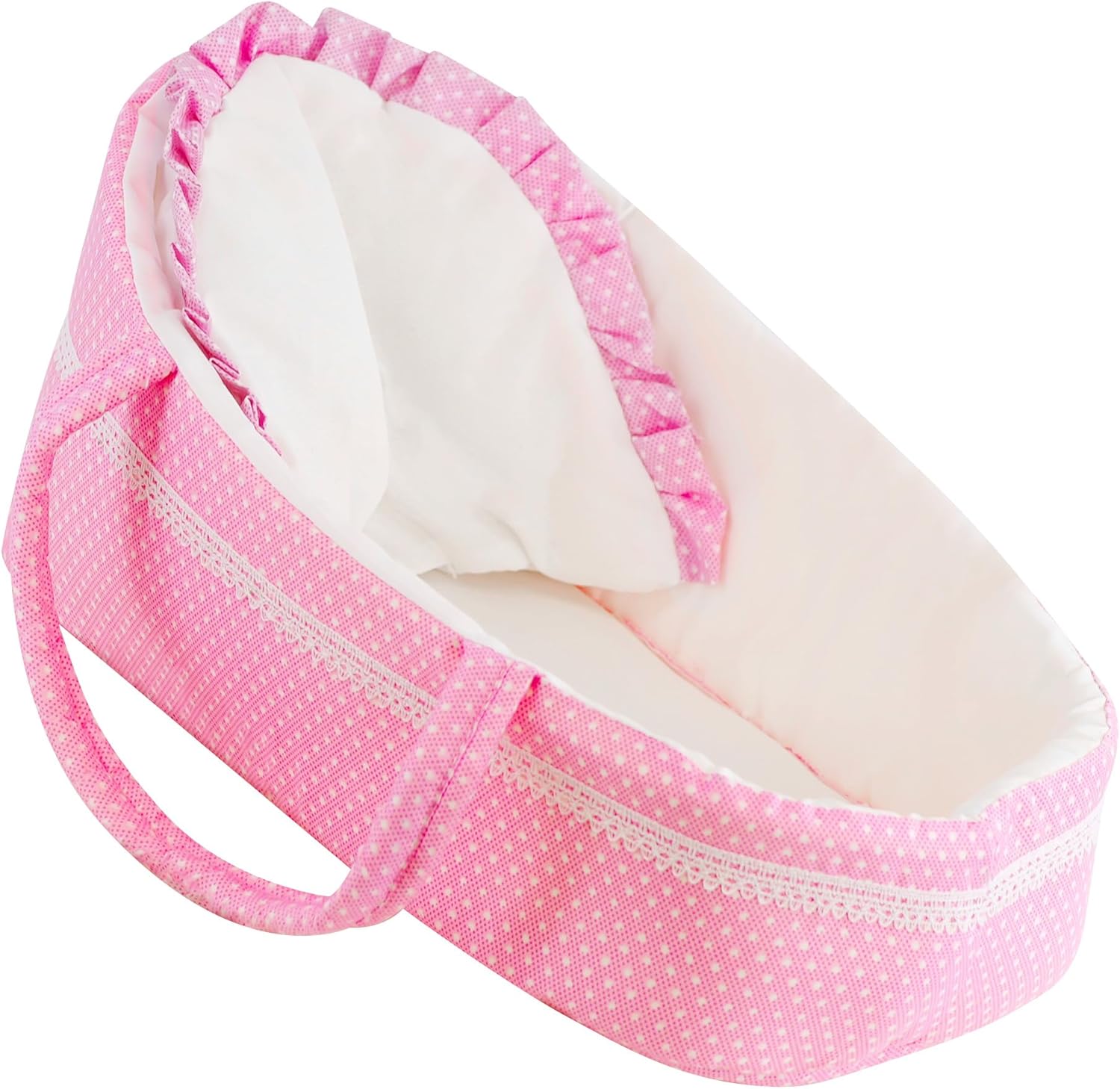 The Magic Toy Shop Bibi Doll - Pink Baby Dolls Carry Cot Bed with Pillow Carry Handles Sleeping Bag Carrier