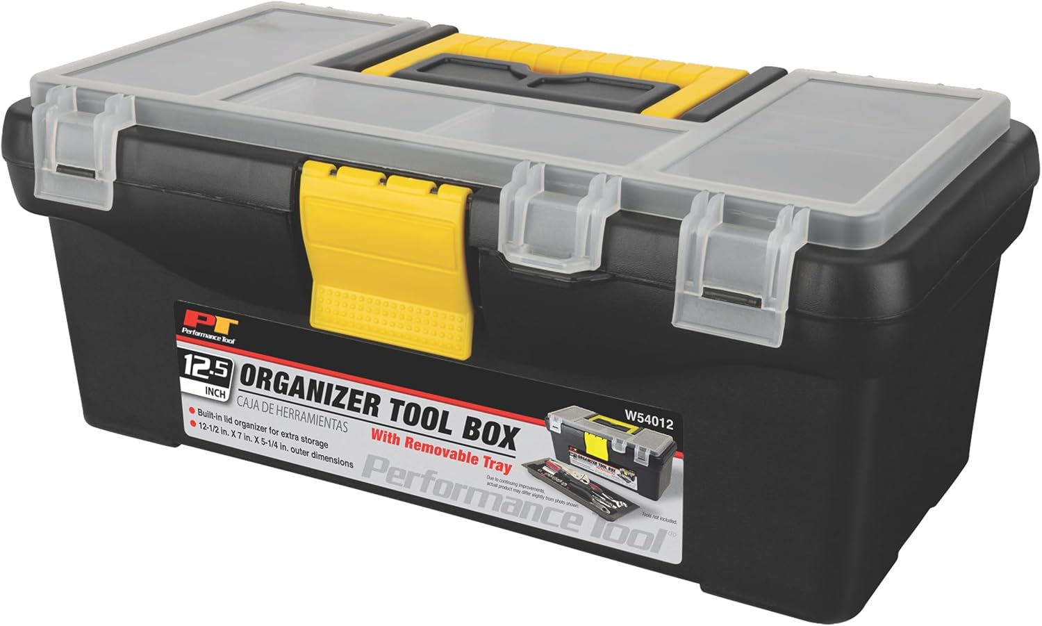 Performance Tool W54012 Heavy Duty Plastic Organizer Tool Box for Workshops and Garages, Black, 12.5-Inch