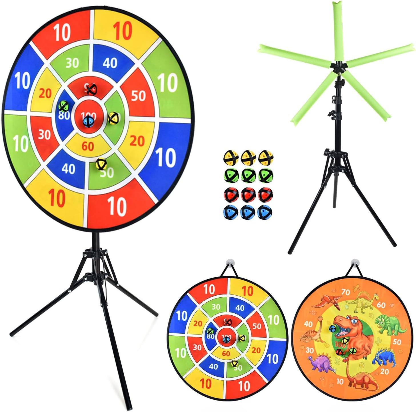 Large Dart Board for Kids, Kids Double-Sided Dart Board with 12 Pcs Sticky Balls and Darts, Indoor/Outdoor Sport Fun Party Play Game Toys, Gifts for 3 4 5 6 7 8 9 10 11 12 Year Old Boys Girls