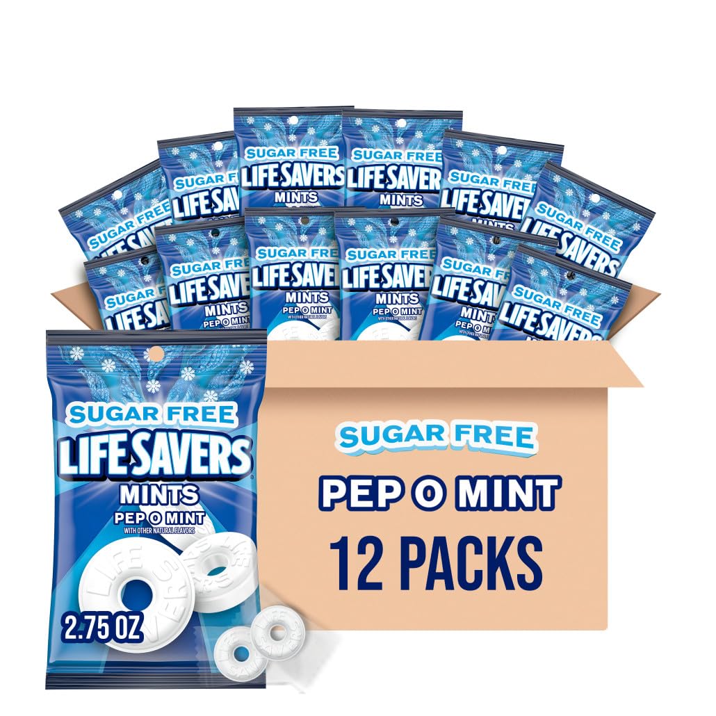 LIFE SAVERS Breath Mints Sugar Free, Pep O Mint Hard Candy Bag for Goodie Bags, Road Trips, School, Work, 2.75 oz (Pack of 12)