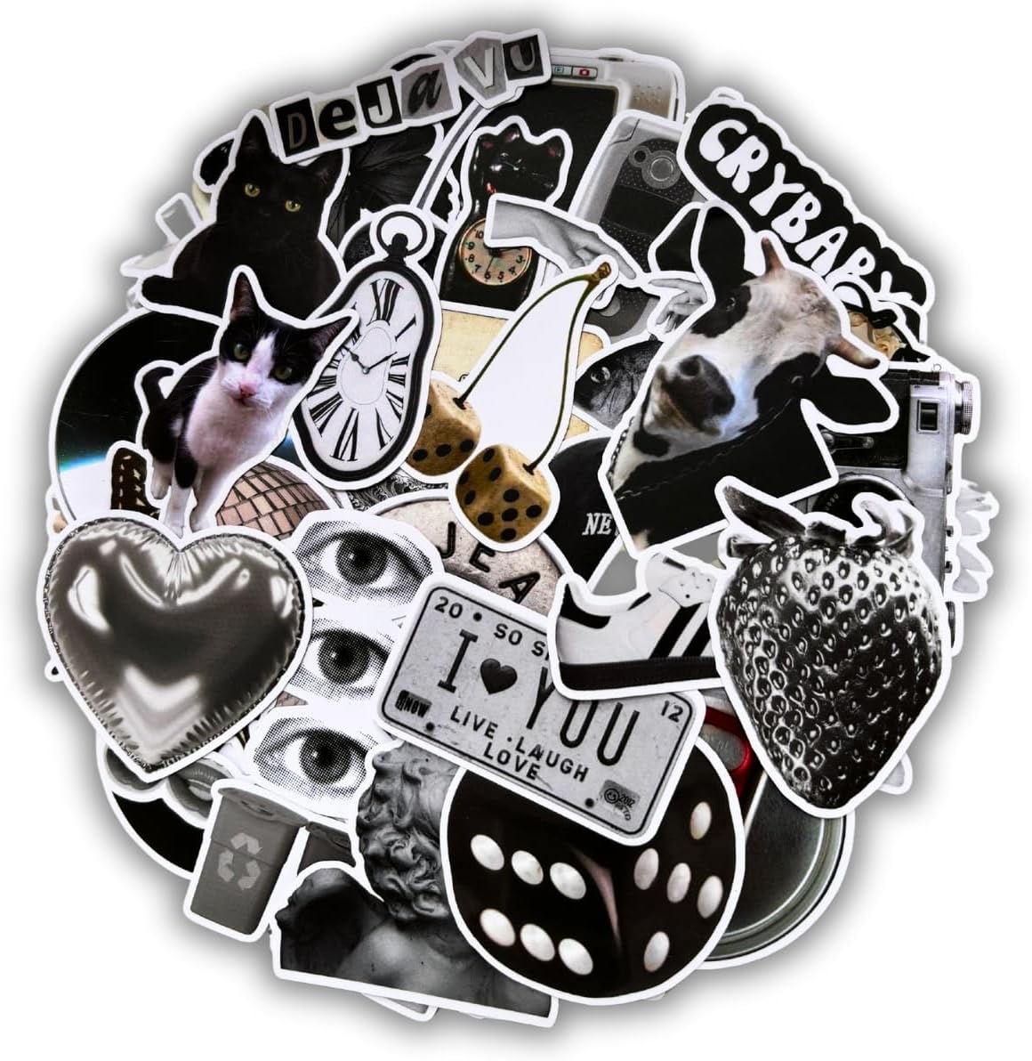 Black and White Vintage Aesthetic Stickers for Kindle/iPad, Retro Downtown Girl Pack, Laptop Phone Case Water Bottles Journal Scrapbook Decals 50PCS