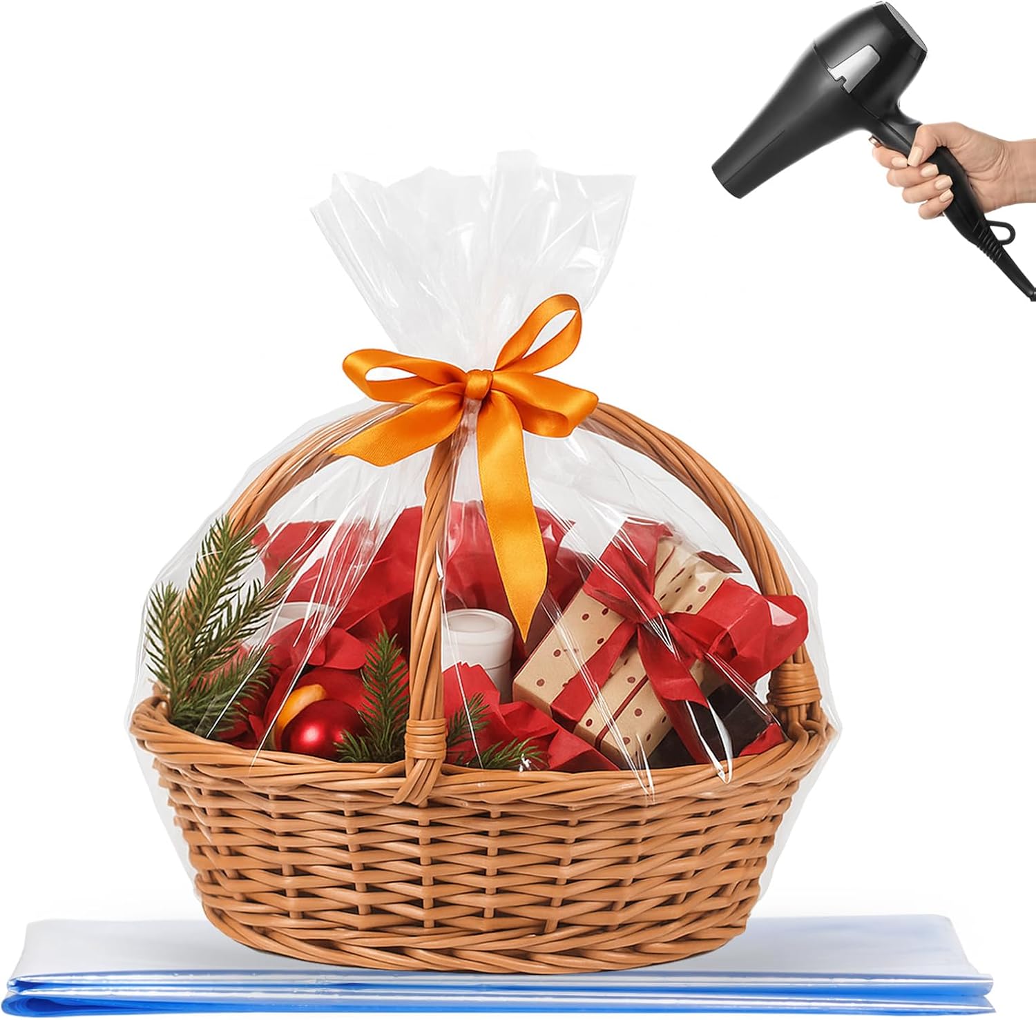 WIKDAY Heat Shrink Wrap Bags for Gift Baskets 10 PCS 24x30 Inches Large | with Twist Ties, Large Cello Gift Bags Raffle Baskets Wrapping, Easter, Baby Shower, Wedding, DIY Holiday Gift Packaging
