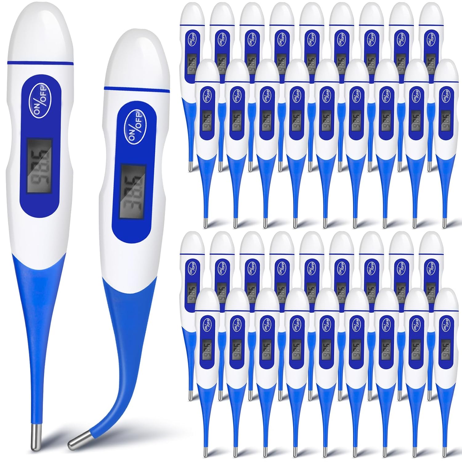TrelaCo 36 Pcs Thermometer for Adults Digital Oral Thermometer for Fever Basal Body Fast Reading Flexible Tip for Underarm Rectal Mouth Temperature Measurement (Blue)
